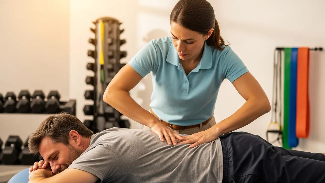 Physiotherapist performing manual therapy on a patient with back pain