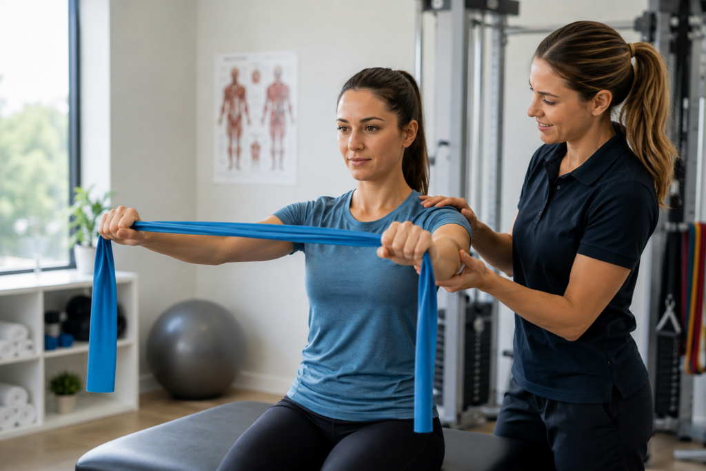 shoulder rehabilitation exercise with physiotherapist